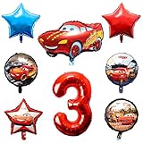 PANTIDE 8 Packs Race Car Balloons for 3rd Birthday Kit - Racing Double-Sided Foil Balloons, Giant Re