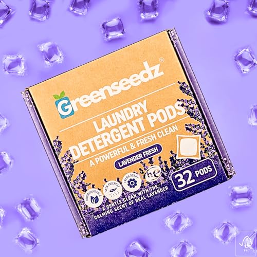Image of Greenseedz Laundry Pods, Fresh Lavender Scent, 32 Pacs, Eco Friendly, Powerful Clean, Biodegradable, HE Compatible