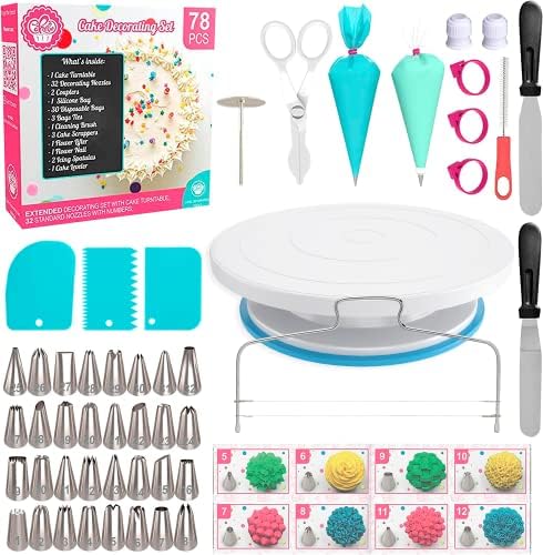 Cakebe Cake Decorating Kit 78 PCS with Cake Turntable Cake Decorating Supplies Baking Supplies Baking Set Cake Decorating Tools