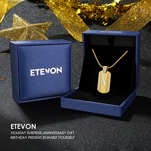 Etevon 18K Gold Plated Initial Necklace For Men, Gold Stainless Steel Letter Pendant Necklace Hip Hop Square Chain Jewelry Gift For Men Boy Birthday Anniversary Christmas Gift For Husband Father Boyfriend Son #TOP4