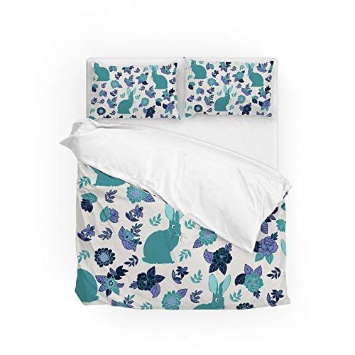 Parure de lit King Size housse couette fleurs lièvre polyester doux - 2