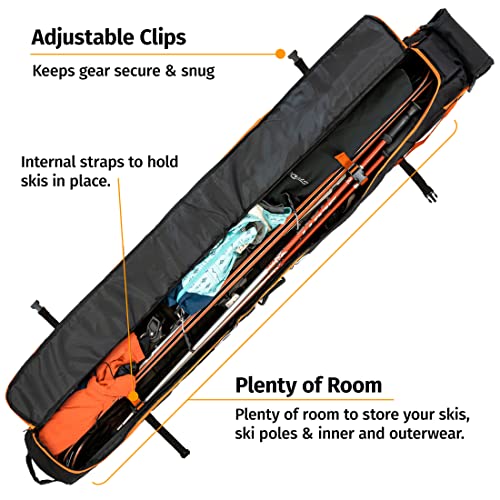 Premium Padded Ski Bag for Air Travel - Single Ski Carry Bags for Cross Country, Downhill, Ski Clothes, Snow Gear, Poles and Accessories for Ski Carrier Travel Luggage Bag - For Men and Women - Thumbnail 2