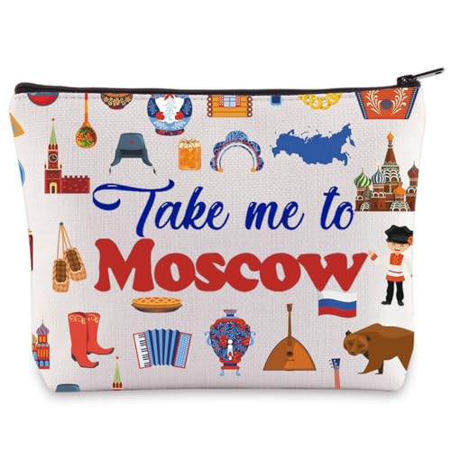 LEVLO Moscow Russia Culture Travel Cosmetic Bag Moscow Souvenir Gift Take Me To Moscow Makeup Zipper Pouch Bag For Traveler (Take Me To Moscow)