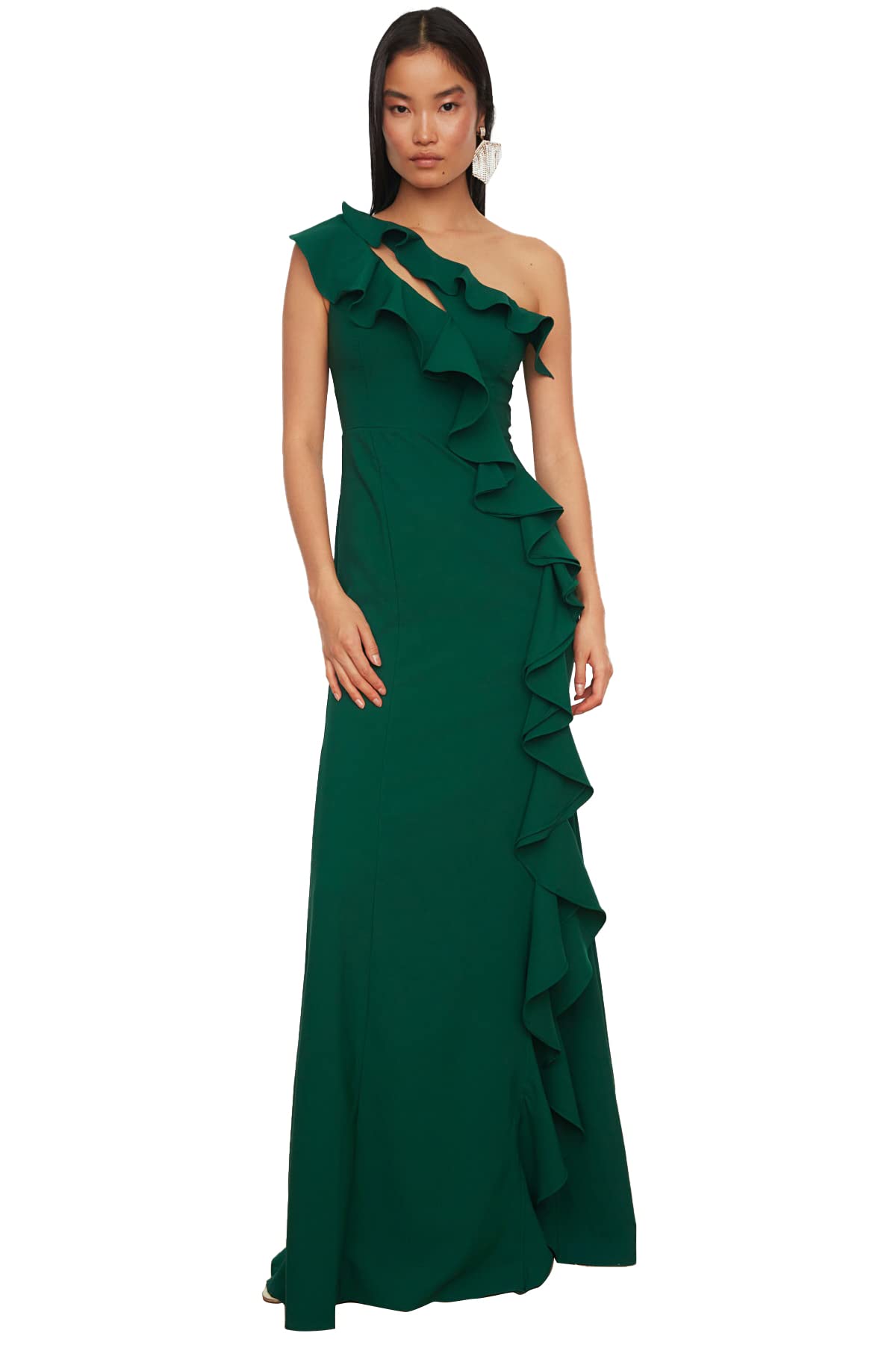 Trendyol Women's Emerald Green Maxi Shift Regular Woven Evening Dress Size 34