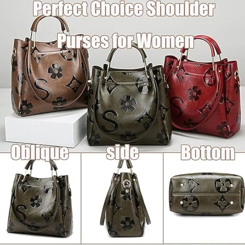Lyxora Floral Embossed Handbag,Women's Floral Embossed Tote Bag,Elegant Ditsy Florals Bow Pattern PU Leather Vintage3