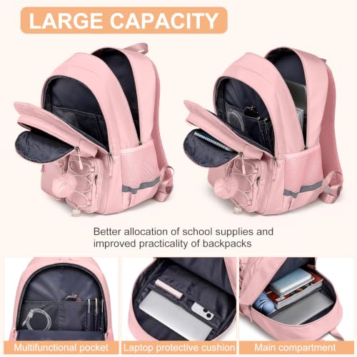 Image of Backpack Women,Stylish Ladies Backpack Water Resistant Daypack for College | 15.6 Inch Laptop Bag Travel Back Pack, Pink