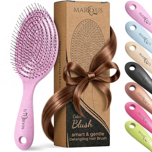 marQus Bio Haarbürste ohne Ziepen mit einzigartiger Doppelspiralfeder und noch mehr Borsten zur optimalen Druckverteilung und Pflege, Entwirrbürste für jeden Haartyp, 1 Stück, Farbe Blush Pink