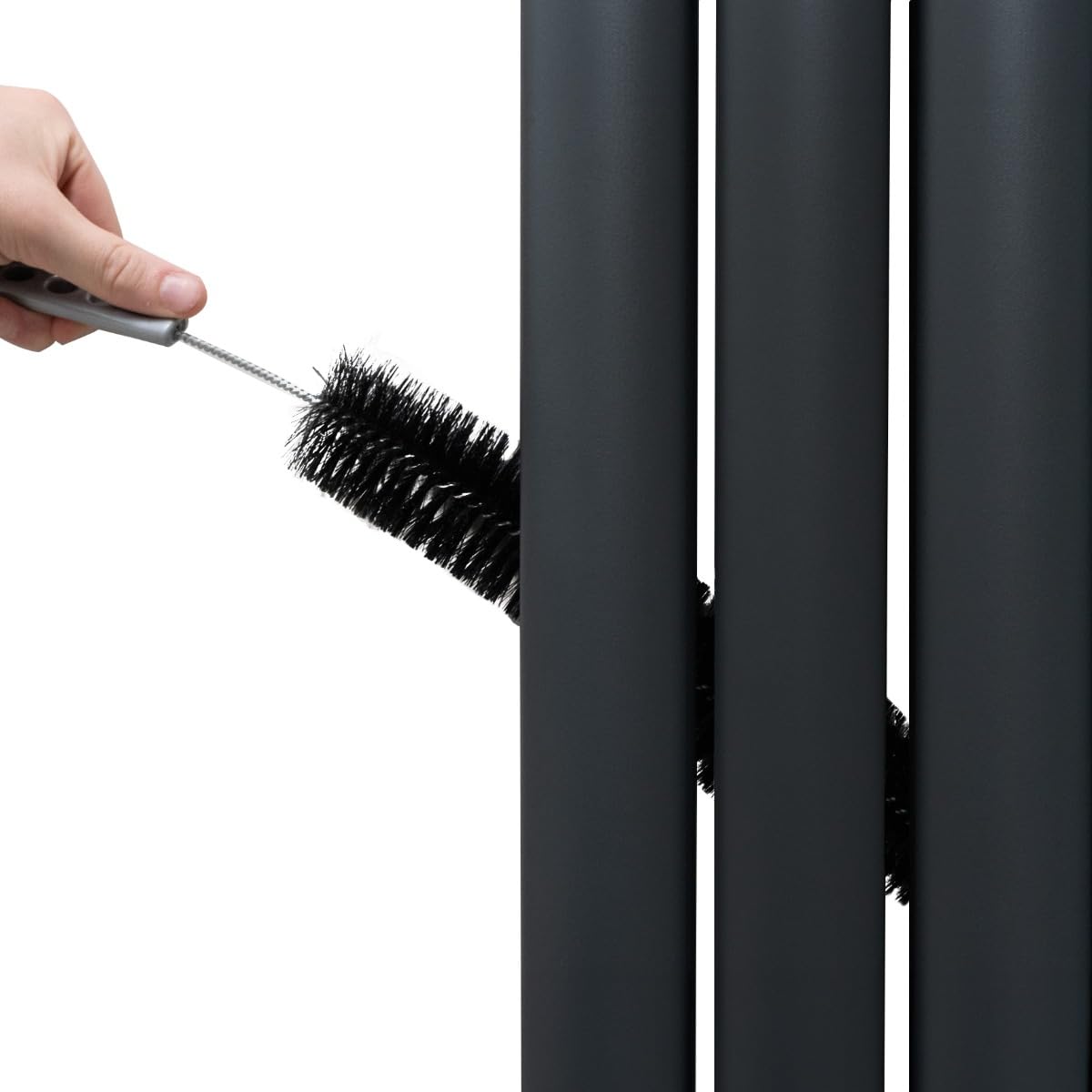 Radiatore a Colonna Ovale e Specchio Integrato 1800 x 380mm, Moderno Verticale Doppia Colonna Acciaio al Carbonio Grigio Antracite Opaco, Cucina Soggiorno Bagno [Spazzola, Attacchi Murali e Supporti
