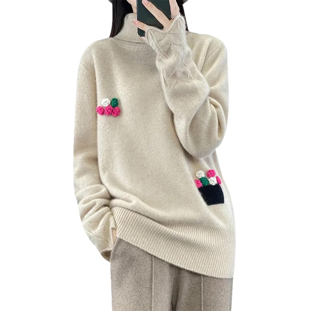 Maglione da donna a collo alto ricamato autunno e inverno maglione lavorato a maglia