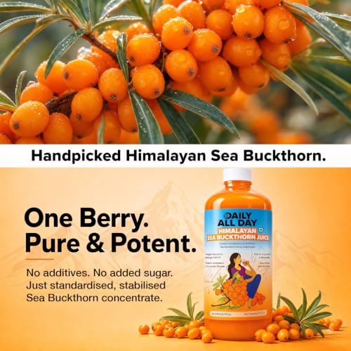 Image of Himalayan Sea Buckthorn Berry Juice Cold-Pressed Pulp Concentrate, Rich in Omega 3, 6, 7 & 9, Natural Vitamin C & Antioxidants for Skin Glow, Immunity & Gut Health, No Added Sugar, 1000ml, Pack of 2