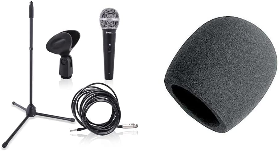 Pyle Professional Handheld Dynamic Microphone Kit & 16.4ft XLR Audio Cable to 1/4'' Audio Connection PDMIC88ST & On-Stage Foam Ball-Type Microphone Windscreen, Black