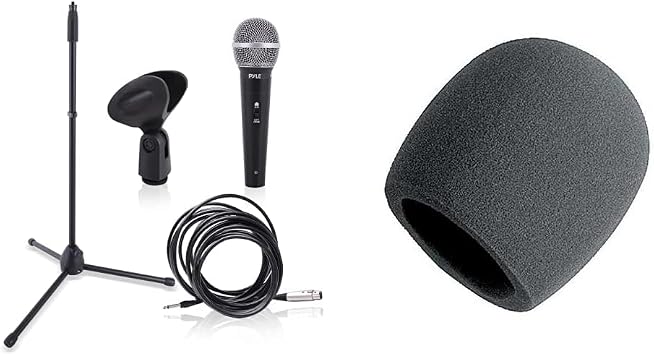 Pyle Professional Handheld Dynamic Microphone Kit & 16.4ft XLR Audio Cable to 1/4 Audio Connection PDMIC88ST & On-Stage Foam Ball-Type Microphone Windscreen, Black