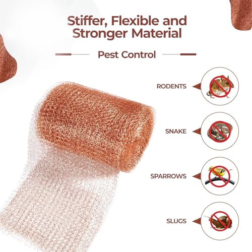 Image of Copper Mesh Roll for Rodent Control | 4 Inch x 16 Feet | Pack of 2 Rustproof Copper Mesh | Rodent Bat and Snail Barrier | Hole Blocker for Gaps, Vents and Water Openings | Includes Scissor