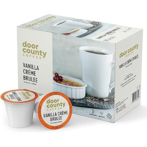 Door County Coffee - Vanilla Creme Brulee, Vanilla and Cream Flavored Ground Coffee - Medium Roast, Single Serve Cups – 10 Count Cover