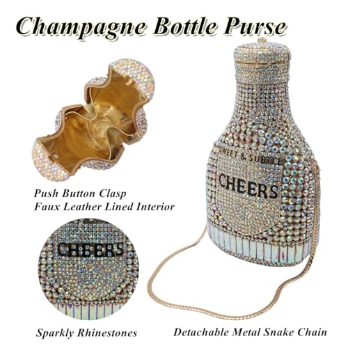 Image of Rhinestone Champagne Bottle Clutch, Luxury Evening Bag for Women