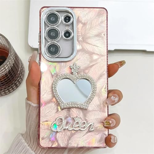 Coque Galaxy A55 rigide rose plume résout les rayures effet miroir laser