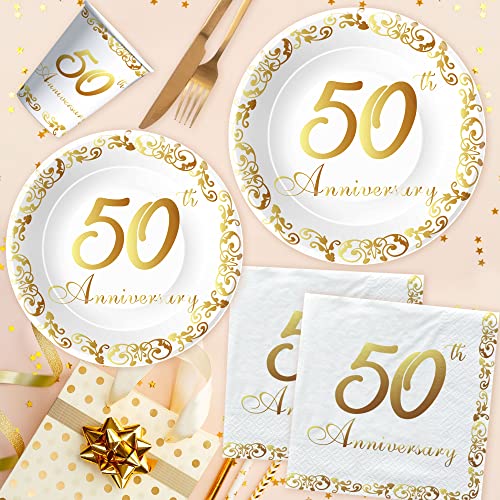 Apowbls Golden 50Th Wedding Anniversary Plates And Cups Party Supplies - 50Th Anniversary Decorations Dinnerware, Plate, Cup, Napkin, 50 Year Wedding Anniversary Table Decorations Tableware | Serve 24 #TOP2