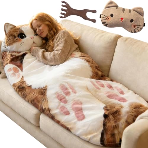 Saco de dormir con diseño de gato, saco de dormir suave y lavable para uso interior o camping miniatura 1