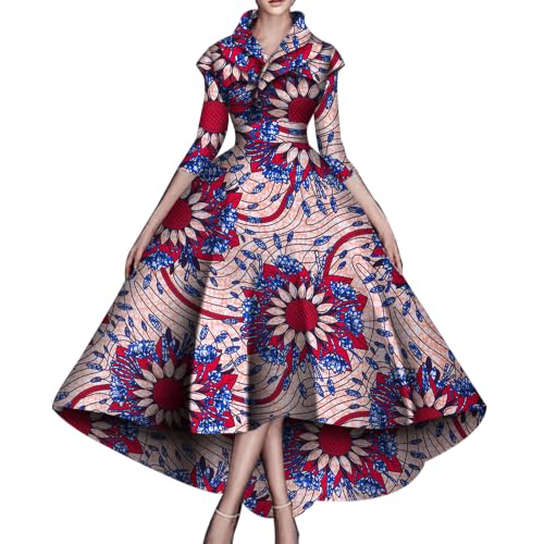 Image of African Dresses for Women A-line Floor-Length Dress Traditional Ankara Kente Print Evening Dress