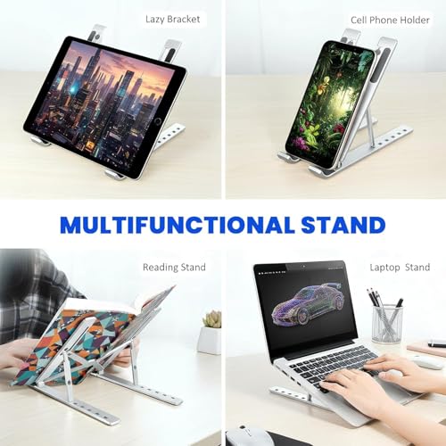 Image of 7 Angles Adjustable Aluminum Ergonomic Foldable Portable Tabletop Laptop Stand Riser Holder Compatible with HP, Dell, MacBook, Lenovo & All Other Notebook Silver
