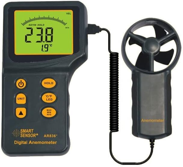 Mini Digital Anemometer, Wind Speed Gauge Temperature Air Flow Tester Thermometer, Backlight Wind Speed Meter for Measuring Wind Speed
