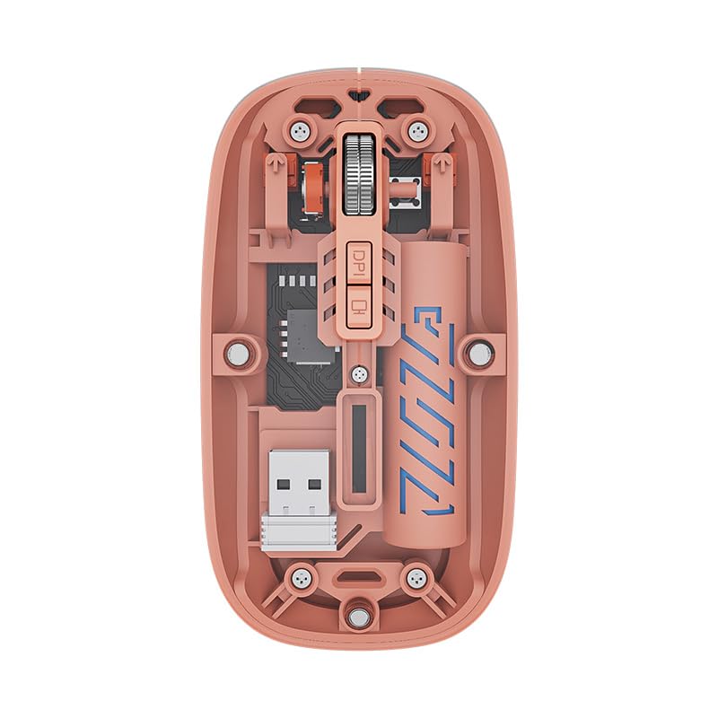 Image of PowerHaus Transparent Wireless Mouse, Dual Mode (Bluetooth + 2.4GHz), 1600 DPI, Silent Click, 5 Buttons, Type-C Rechargeable, Ergonomic Mouse for Laptop and PC | Orange