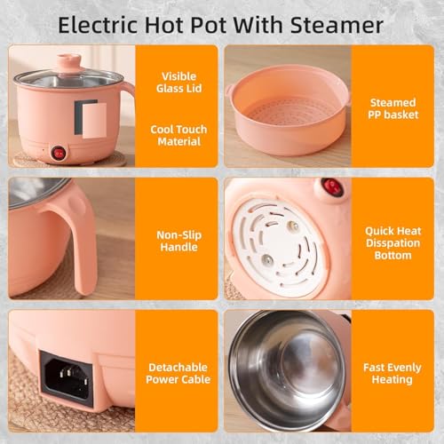 Image of Electric Mini Cooking Pot, 1.5L, Non-Stick Interior Multipurpose Electric Kettle with Ceramic Coating 1.2L|Boil, Steam, Fry, Saute|Multi Cooker kettle for Water,Milk,Egg, Tea,Soup,Coffee