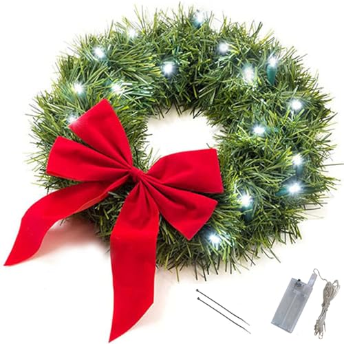 Decoraciones navideñas Corona de Navidad Luces LED Decoración de automóviles Corona de automóviles Artificiales con Coronas de batería de Arco Rojo para la Parrilla Delantera con Corbatas para Cami