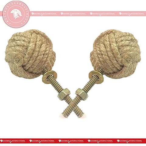 Jute Rope Door Knobs/Rope Knot Drawer Pulls and Knobs/Pull and Push Handle Knobs for Cabinets, Wardrobes & Cupboards/Nautical Hardware Decor, 35 mm Set of 2 Cover