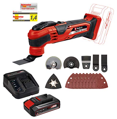 Einhell VARRITO Herramienta Sin Cable Multifunción, 18 V, set de 14 piezas, adherencia suave y velocidad ajustable + Kit para principiantes con Batería 2,5 Ah duración + Cargador Power X-Change