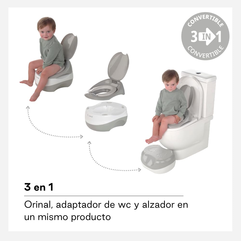 Jané Orinal Bebé 3 en 1, Orinal + Reductor WC + Alzador Niño, Antideslizante, Asiento Acolchado, desde 18 Meses hasta 50 kg