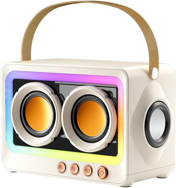 Miniatura 2 de Altavoz Bluetooth retro con luces RGB - Altavoz inalámbrico portátil compatible con tarjeta USBTF para uso en exteriores e interiores (crema)