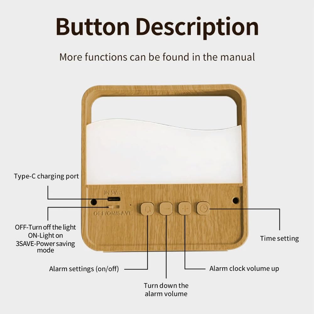 ZBDZSW - Reloj despertador con luz nocturna recargable, lámpara de escritorio, protección para los ojos, para habitación de los niños, lámpara de mesa portátil para bebé