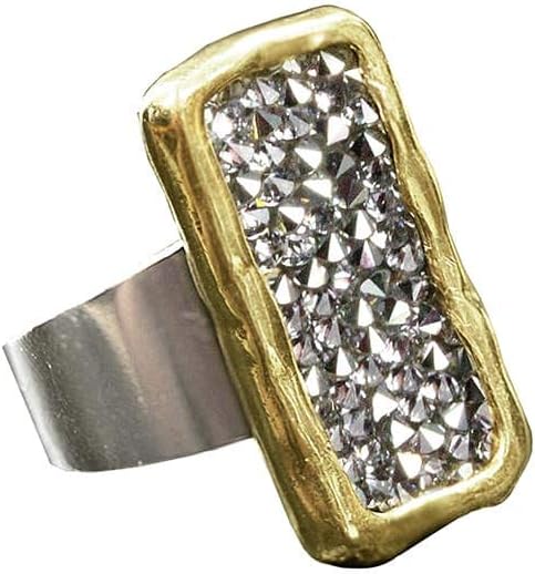 Waxing Poetic Kristal Plate Brass, Sterling Silver and Swarovski Crystals Statement Ring