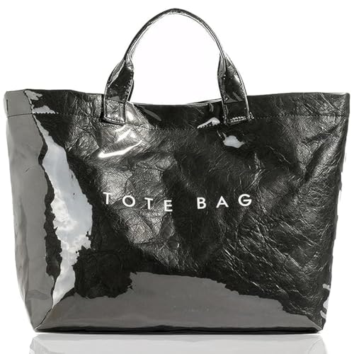 Image of PVC Tote Bag Women's Letters Print Large Kraft Paper Carry All Bag Top Handle Clear Hobo Handbag - Black