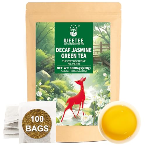 WT WEETEE Decaf Jasmine Green Tea Bags 100 Count, Natural CO2 Decaffeinated