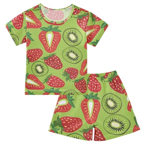 ALAZA Kiwis Strawberry Green Pajamas Short Sleeve 2 Piece Sleepwear Top and Bottom Pajama Set Unisex