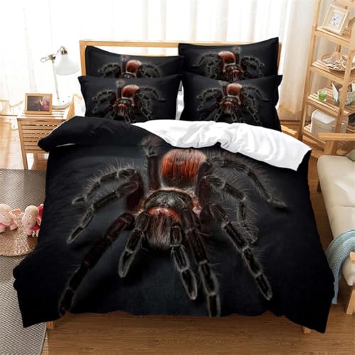 布団カバー セミダブル クモ 全開ファスナー 抗菌防臭 防ダニ 通気性 洗い替え速乾 ポリエステル 布団カバー (170x210cm) + 2 枕カバー(43x63cm)