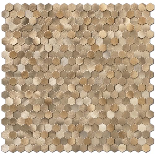 Image of STICKGOO Peel and Stick Backsplash Tiles, Stick on Mosaic Self Adhesive Tiles, 3D Hexagon Backsplash for Kitchen Bathroom Fireplace Vanity (8PCS, Copper)
