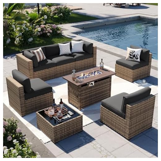 8-Piece Wicker Furniture Set with Firepit Table