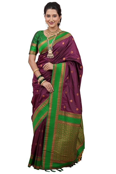 Image of Dharmavaram Pattu Paithani Saree Pure Silk Zari Weaving Floral Border Rich Pallu With Blouse Piece