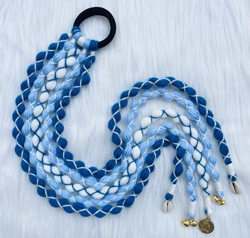 Image of Zippy Flora Boho Handmade Rang Parandi Hair Accessory, Braided Hairband for Women, Traditional Ethnic Look (Blue, Full Length (20-22 inch))