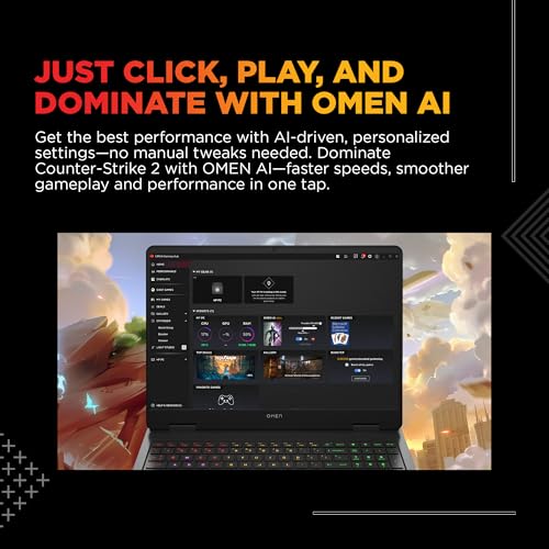 Image of HP Omen, AMD Ryzen AI 7 350, 8GB RTX 5060, 24GB DDR5(Upgradeable) 1TB SSD, 165Hz, 2k WUXGA, 3ms, 400 nits, 16'' /40.6cm, Win11, M365* Office24, Black, 2.44kg, ap0183AX, RGB, AI Gaming Laptop