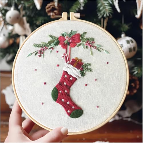 Image of UQRUI Christmas Embroidery Kits for Adults BeginnersEmbroidery Patterns, Ornament Embroidery Kit,Cross Stitch Kits (Gnome B)