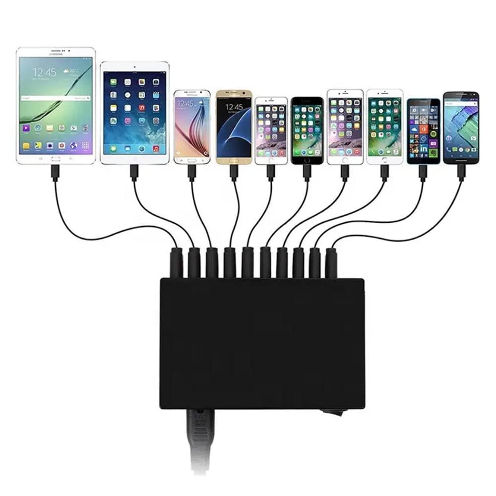 10 Port USB Ladegerät – Bis zu 10 Geräte Gleichzeitig Laden, Kompatibel mit Smartphones, Tablets und Powerbanks