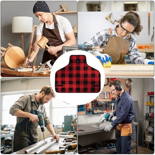Delantal de trabajo Buffalo Plaid ajustable unisex con 8 bolsillos miniatura 6