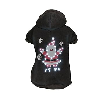 Pet Life LED Lighting Juggling Santa Hooded Sweater Pet Costume, X-Small, Black