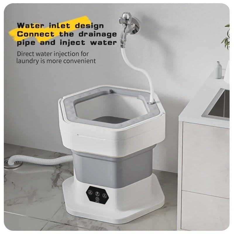 10L Mini Waschmaschine Faltbare Camping Waschmaschine mit Abnehmbarer Trockenkorb Abflussrohr, 3 Modi Tiefenreinigung Portable Reisewaschmaschine für Unterwäsche Babykleidung