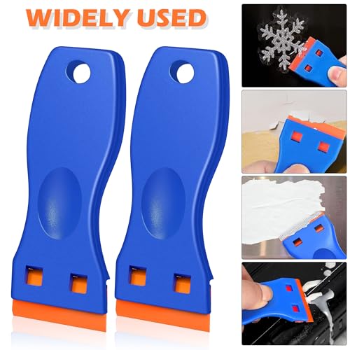 2PCS Plastic Scraper with 100 Plastic Blades, Multipurpose Plastic Scraper Non-Scratch Scraper Tool Kits for Cleaning Labels and Decals - Image 6