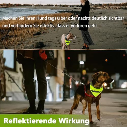 Reflektierendes Hundehalstuch, Verstellbarer Dreieckstuch für Haustiere, Sicherheit bei Nacht für Katzen und Hunde, Sicherheit Reflektierende Lätzchen, Kopftücher Hund Bandanas(L Fluorescent Grün)